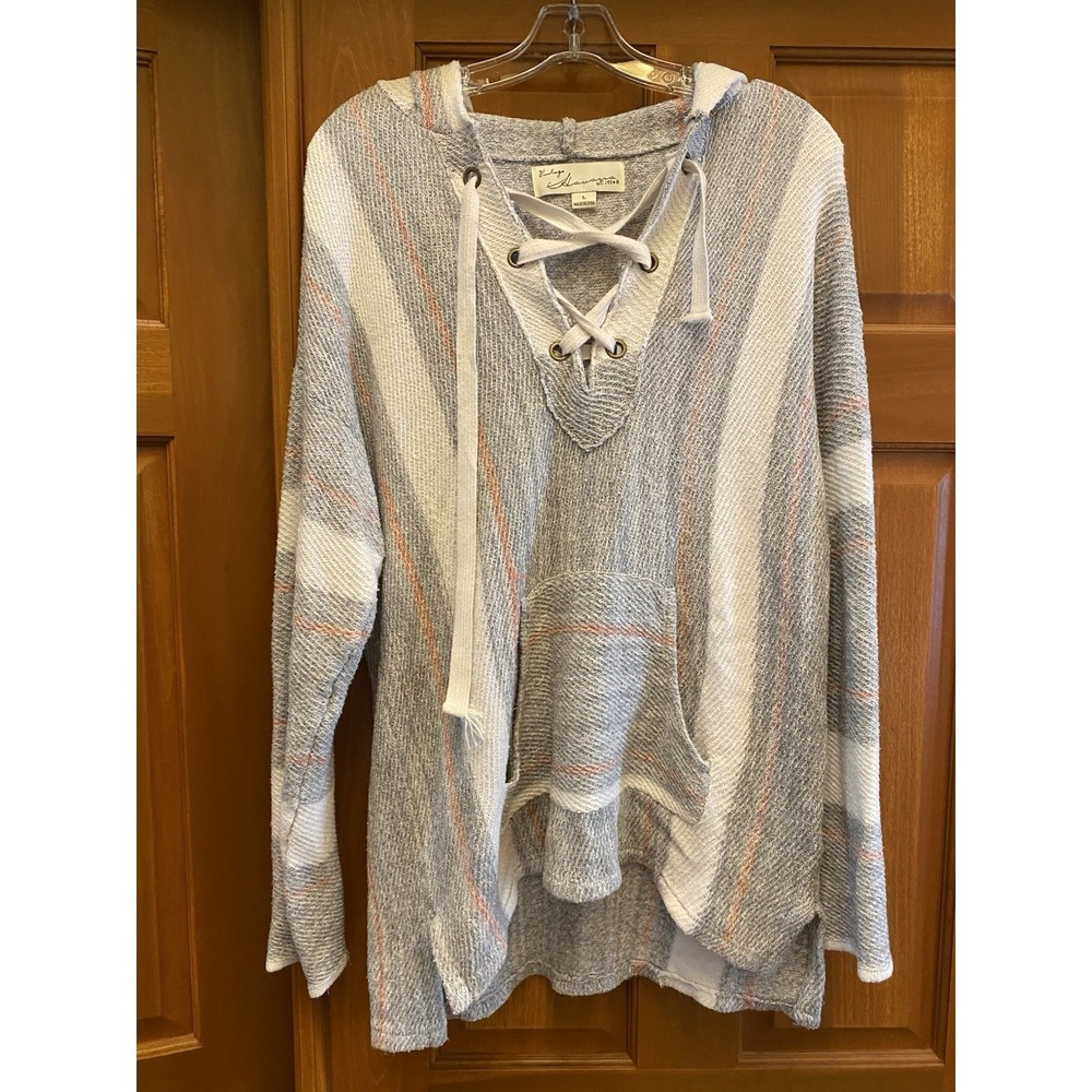 Vtg Havana Womens Beach Boho Striped Long Sleeve Pullover Hoodie Size Large